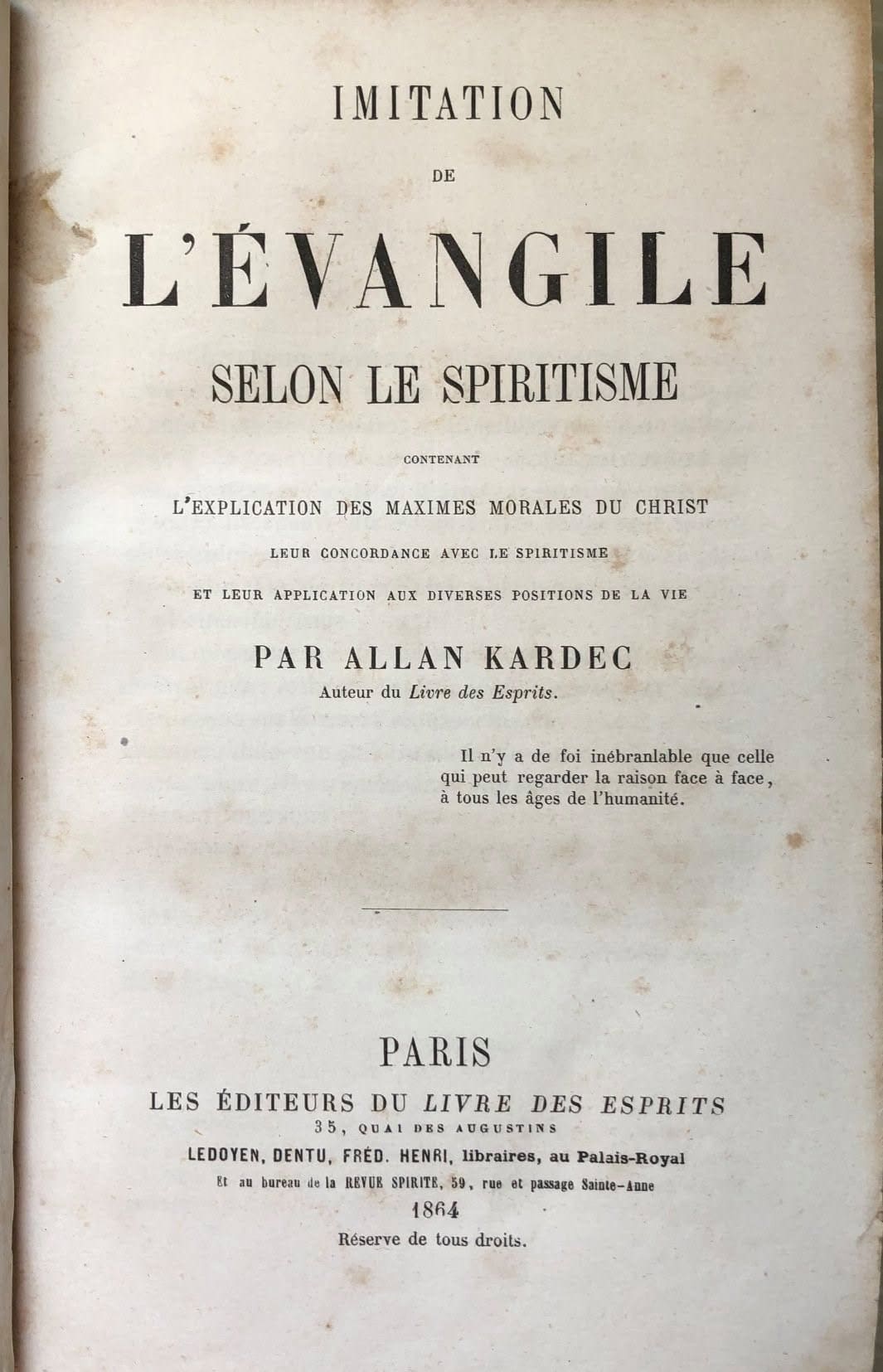 Historical French title page of L’Évangile selon le Spiritisme by Allan Kardec