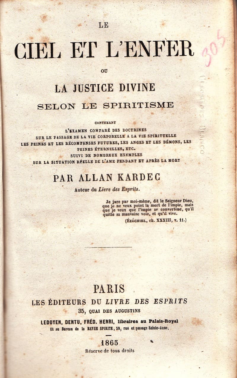 Historical French title page of Le Ciel et l’Enfer by Allan Kardec